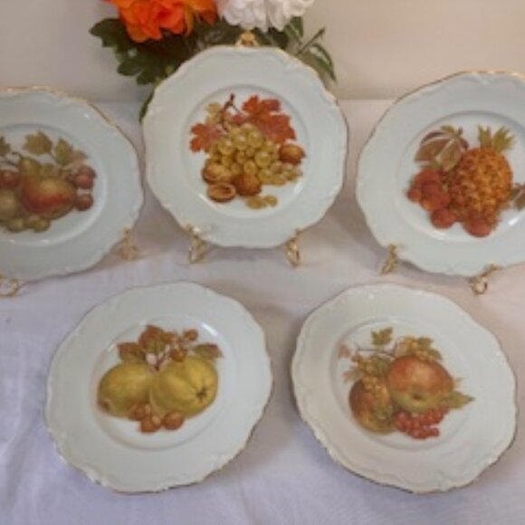 Vintage Winterling Roslau Bavaria Germany Fruit Motif Plate Set – Gold T… - Picture 3 of 8